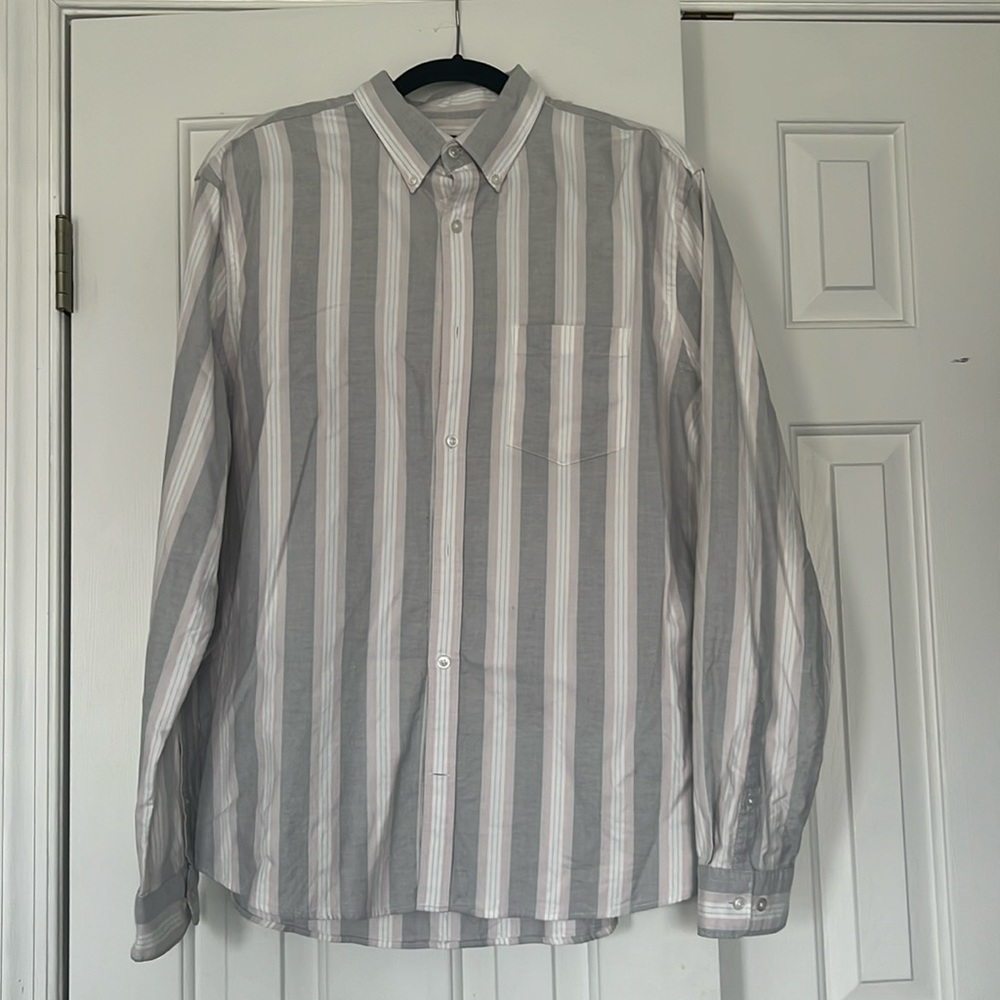 Express - Long Sleeve Button Down Shirt - Mens - XL - Pink/Grey/White